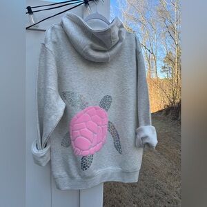 Gray Hoodie with Pink and Multicolor Turtle Design